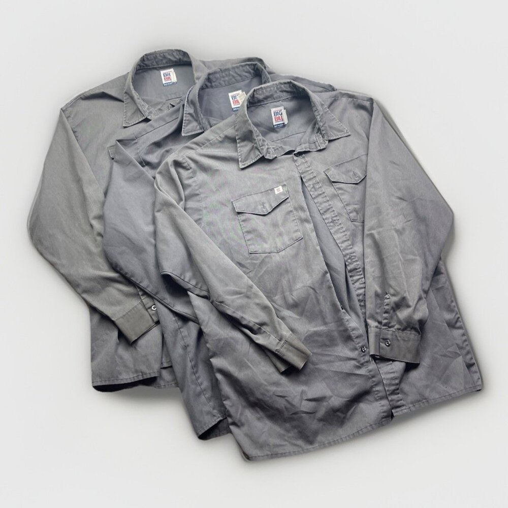 Lot x3 VTG Big Bill Canada Made Work Shirt Men 2XL Grey Long Sleeve Workwear **